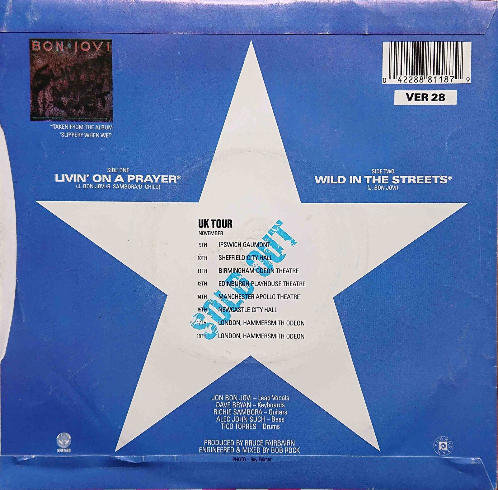 VER 28 Livin' on a prayer Bon Jovi  Back cover of VER 28